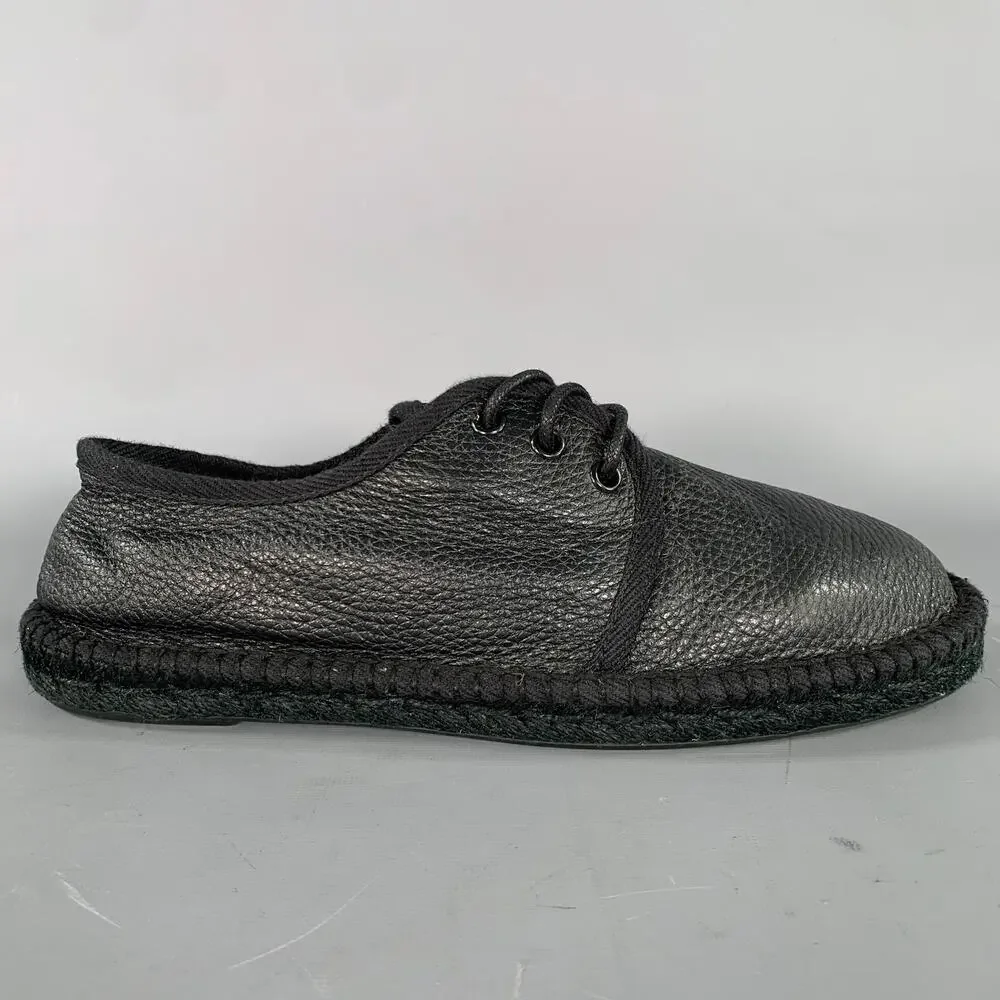 SAINT LAURENT Size 8 Black Crackled Leather Yacht Lace Up Shoes